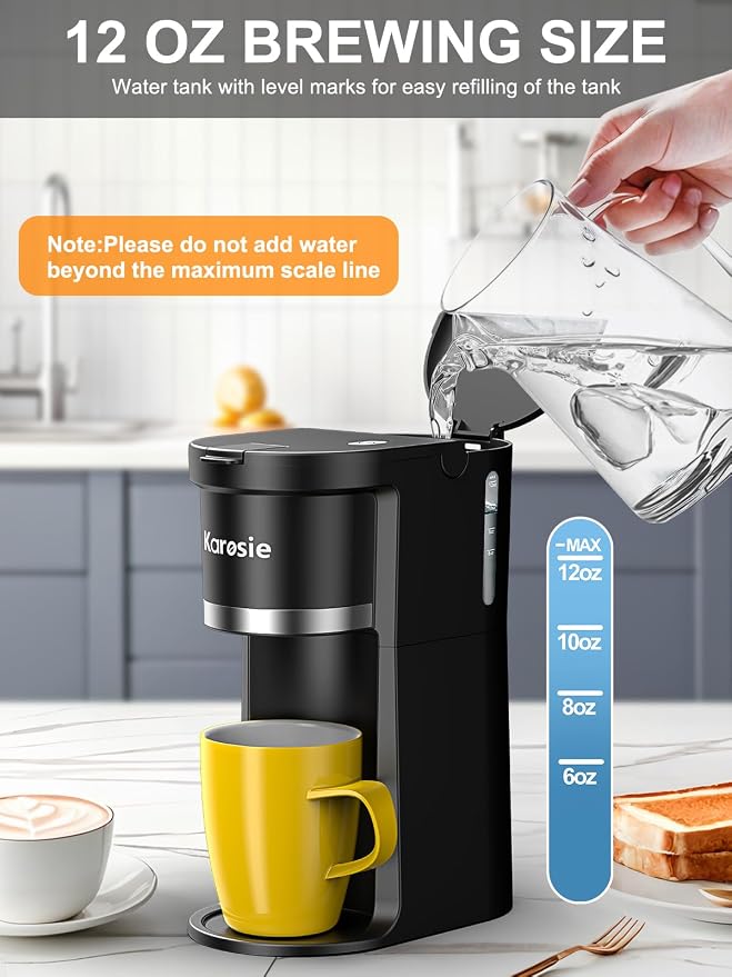 Small Single Serve Coffee Maker, Fast Brew for Pods & Ground Coffee, 6-12 Oz Brew Sizes, One-Button Single Cup Coffee Maker, Coffee Machine with Descaling Reminder,Black - Image 4
