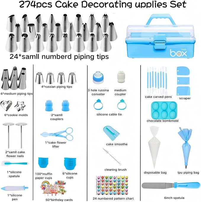 Cake Decorating Tools Supplies Kit: 274pcs Baking Accessories with Storage Case - Piping Bags and Icing Tips Set - Cupcake Cookie Frosting Fondant Bakery Set for Adults Beginners or Professional