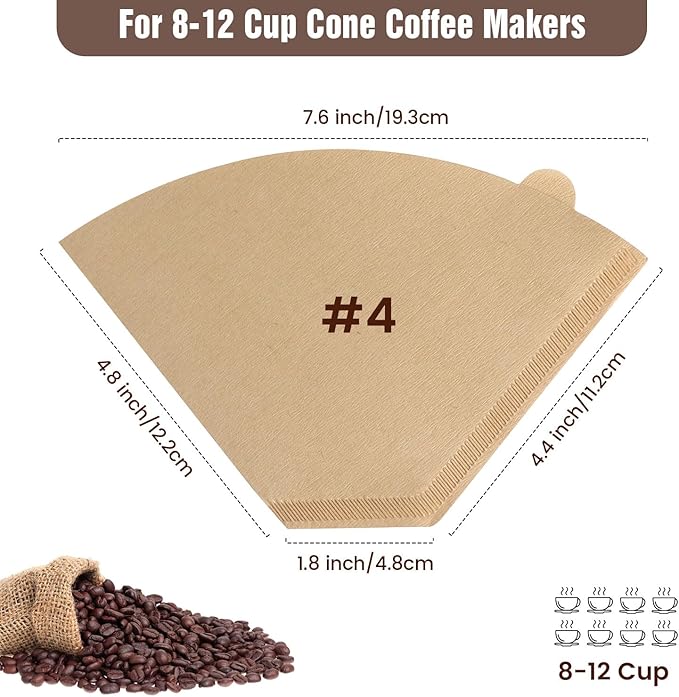 600 Count Cone Coffee Filters #4, Unbleached 04 Coffee Filters 8-12 Cup, Disposable Natural Paper Filters, No.4 Cone Filters For Ninja, Pour Over and Drip Coffee Maker