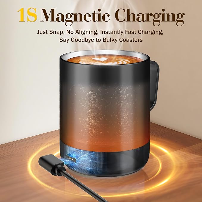 14oz Smart Heated Mug, Rechargeable Self-Heating Coffee Mug with 10 Temp Settings, Keeps Coffee Hot for Hours, No App Required, LED Display & Memory Function for Home Office, Coffee Tea Lover (Black) - Image 3