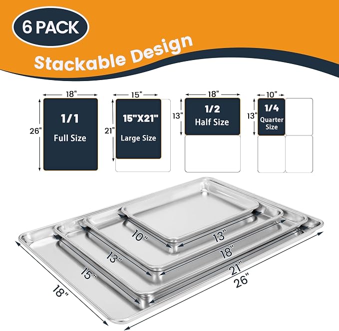 6 Pack Full Size Aluminum Baking Sheet Pan, 26 x 18 in | NSF, Aluminum Commercial Cookie Sheets, Non-Stick, Oven Safe Up to 500℉ - Image 7