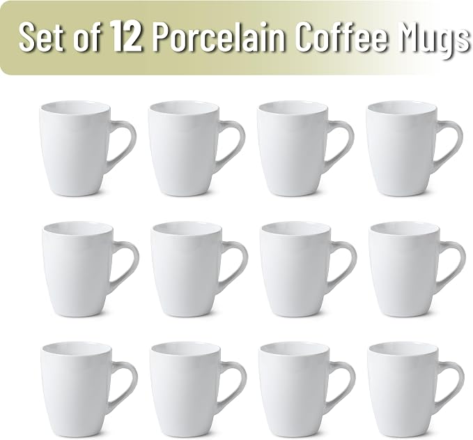BTaT- White Coffee Mug Set, 12 Pack, 12oz, Ceramic Coffee Cups | Bulk Mug Set for Home, Office, Café, Hot Beverages, Tea, Cappuccino, Everyday Drinkware Use - Image 2