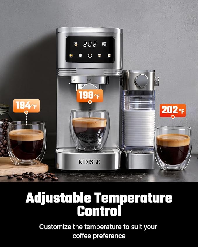 KIDISLE 20 Bar Espresso Machine with Auto Milk Frother & Touchscreen, 1350W | Dual Boiler 1350W Brew +1000W Froth, Pre-Infusion Rich Crema, 44oz Water + 24oz Milk, 3-in-1 Espresso, Cappuccino, Latte - Image 5