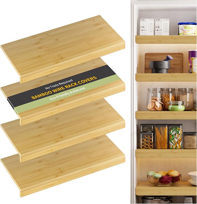 Wire Shelf Covers, Bamboo Wire Rack Covers for Pantry, Closet，Kitchen (4pcs, 40" W x 16" D, Natural) by ClimbHope