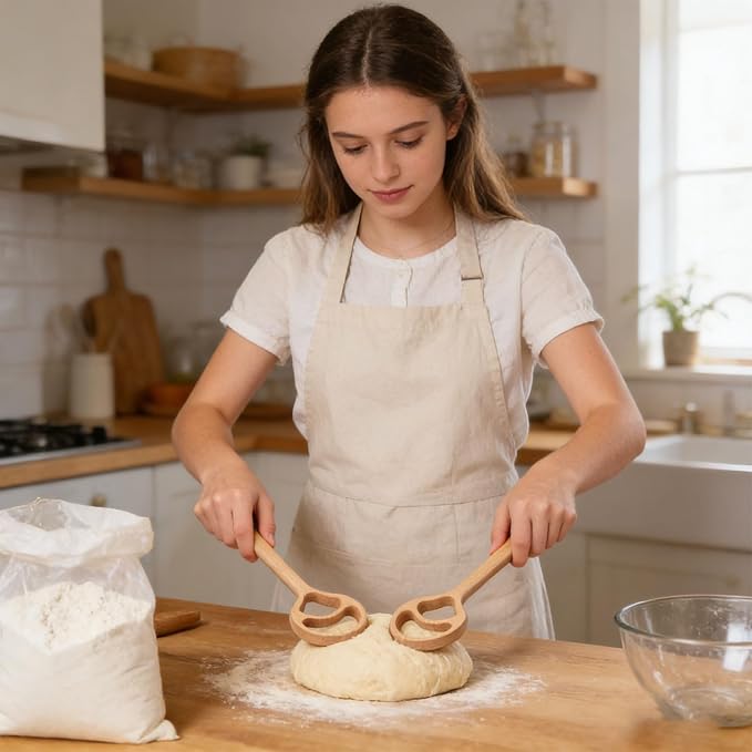 Bread Making Tool with Face for and Secure Kitchen Use Wooden Baker Tool - Image 5