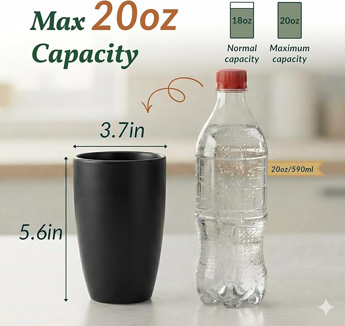 Homienly Kitchen Cups 20oz Wheat Straw Cups-6 pcs Lightweight cups Unbreakable & Reusable Glassware Set Stackable for Party,Camping,Picnic-Black - Image 2