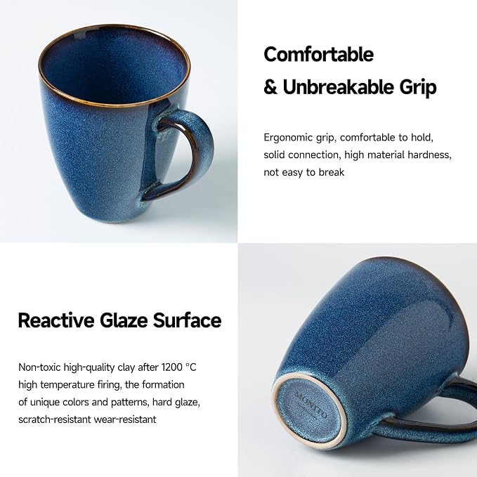 MONITO 17 OZ Coffee Mugs Set of 6, Large Ceramic Blue Coffee Mugs Set with handle for Tea/Latte/Milk/Cocoa, Funny Tea Cups for Office and Home, Engagement Gifts. (Starry Blue) - Image 5