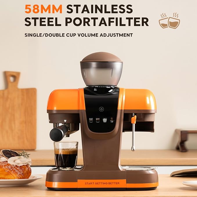 AUNMAS Coffee Maker, Espresso Machine with Tamper Steam Wand Grinder for Home Office Barista Style, 19 Bar 800ML 58mm Semi Automatic (US Plug 110V) - Image 8