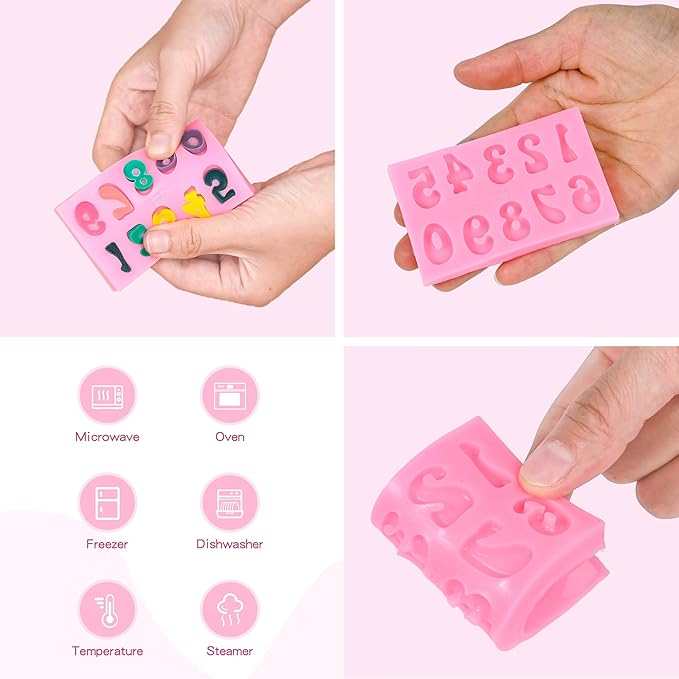 4PCS Letters Molds and Numbers Molds, Silicone Fondant Mold Chocolate Molds, 0-9 Number and 26 Letters Silicone Molds for Baking Desserts Cake Candle Decoration.