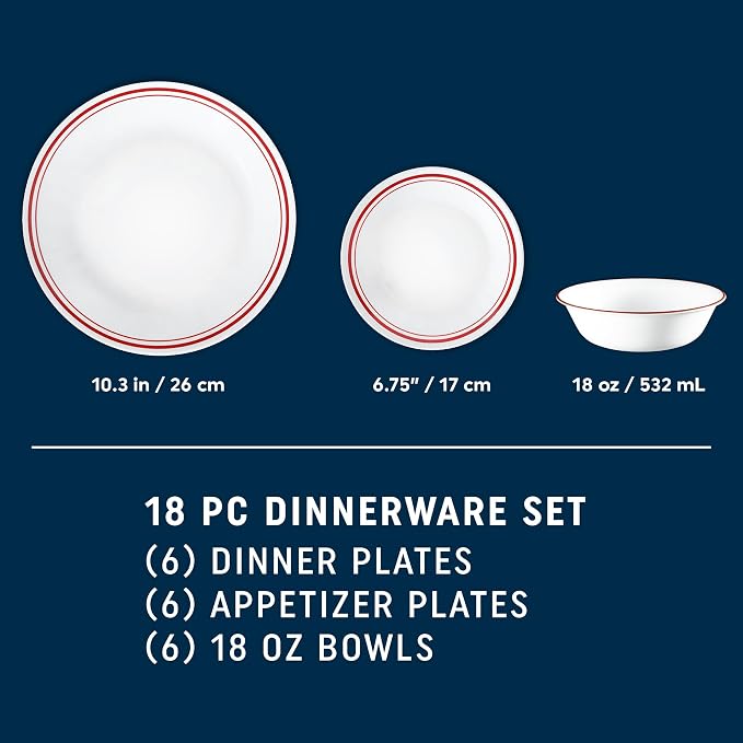 Corelle Vitrelle 18-Piece Service for 6 Dinnerware Set, Triple Layer Glass and Chip Resistant, Lightweight Round Plates and Bowls Set, Logan - Image 6