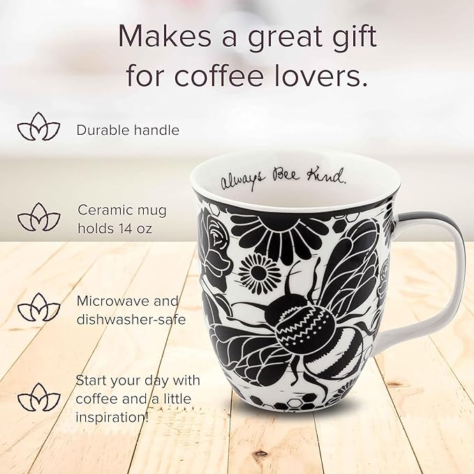 Karma Gifts 14 oz Black and White Boho Mug Bee - Cute Coffee and Tea Mug - Ceramic Coffee Mugs for Women and Men - Image 2