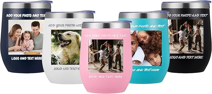 24 Pack Personalized Wine Tumbler,12oz Custom Stainless Steel Coffee Mug,Tumblers with Lids,Customizable with Picture and Names Engraving,Suitable for Woman,Men,Families and Travel