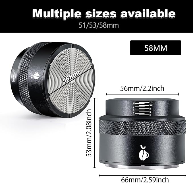 Espresso Tamper 58mm, Adjustable Depth Coffee Tamper with Calibrated Spring Loaded, 304 Stainless Steel Palm Tamper Tool, fits 58mm Portafilter Basket (Black)