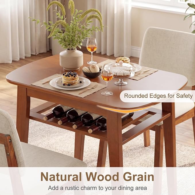 Giantex Dining Table Set for 2, Space Saving Kitchen Table and Chairs Set w/Rubber Wood Frame, Storage Rack, Padded Seats & Backrests, Dinette Set for Small Space, Apartment, Dining Room, Walnut - Image 5