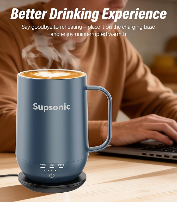 Supsonic - 16oz Self Heating Coffee Mug, Smart Heated Coffee Mug Faster Direct-Contact Heating Up to 149°F, Coffee Mug Warmer Set with Auto Shut-Off - Gifts for Men Women | S2 - Image 4