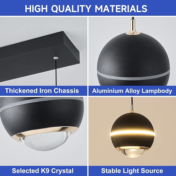 ORANOOR Modern LED Pendant Light Dimmable 36in Crystal Globe LED Chandelier | Black & Gold Dining Room Hanging Light Fixtures, Kitchen Island Linear Globe Pendant Lighting for Dining Table (3500lm) - Image 3