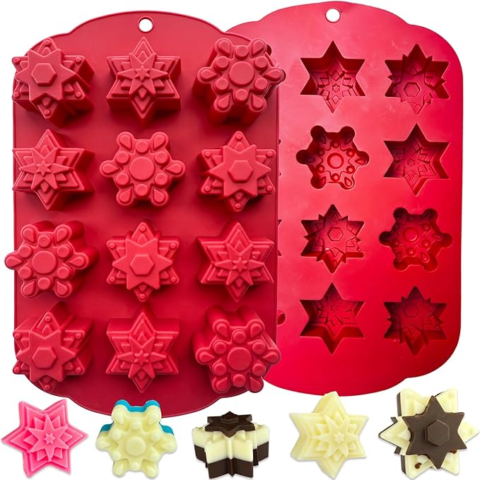 2 PCS Snowflake Silicone Mold, Snowflake Ice Cube Molds Christmas Chocolate Candy Silicone Molds for Dessert Soap Candles Jello Ice Wax Melt, Christmas Holiday Party Baking Cake Decor Mold