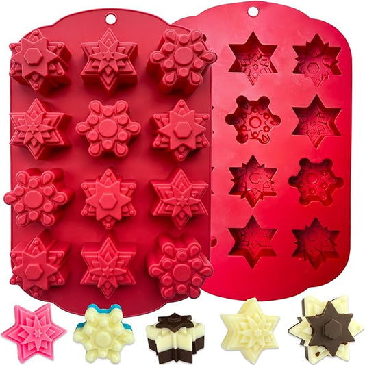2 PCS Snowflake Silicone Mold, Snowflake Ice Cube Molds Christmas Chocolate Candy Silicone Molds for Dessert Soap Candles Jello Ice Wax Melt, Christmas Holiday Party Baking Cake Decor Mold