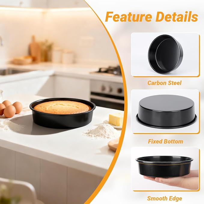 Beasea 10 Inch Cake Pan Set of 3, Large Carbon Steel Round Cake Pans for Baking, Heavy Duty Large Cheesecake Mold Tin Bakeware for Birthday Party Wedding - Image 3