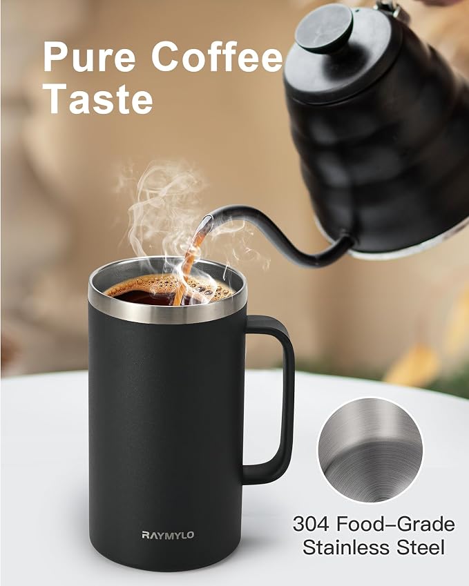 RAYMYLO Insulated Coffee Mug 24 oz, Spill-Proof & Detachable Slider Lid | Double Wall Stainless Steel with Thorough Clean Lid & Handle, Cold for 9 Hrs, Suitable for Camp Home Office - Image 5