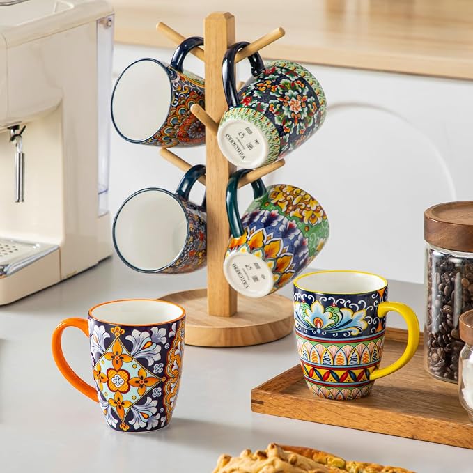 vancasso SIMI 12 oz Coffee Mugs Set of 6, Ceramic Mug with Handle, Boho | Coffee Cups for Latte, Tea, Cappuccino & Hot Chocolate, Easy-Grip Mug, Dishwasher & Microwave Safe, Bohemian Gift Set - Image 7