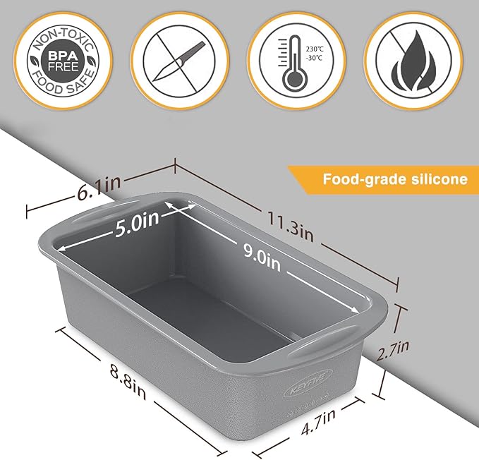 Silicone Loaf Pans for Baking Bread 9x5 inch, 2Pcs Bread Loaf Pans for Homemade Bread, Nonstick Silicone Baking Molds for Meatloaf, Toast