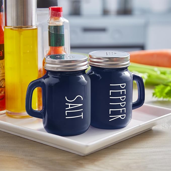 Navy Blue Salt and Pepper Shakers Set, 4 oz Cute Modern Glass Shaker Sets with Stainless Steel Lids, Blue Kitchen Decor and Accessories for Home Restaurants Weddings - Image 2