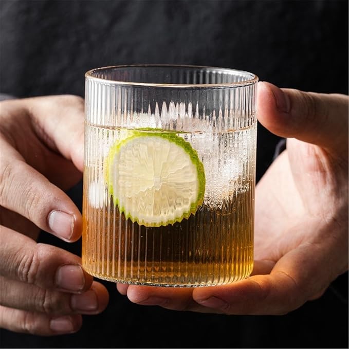 drinking glassware Clear Vertical Striped Glass Tumbler, 260ML - Image 4