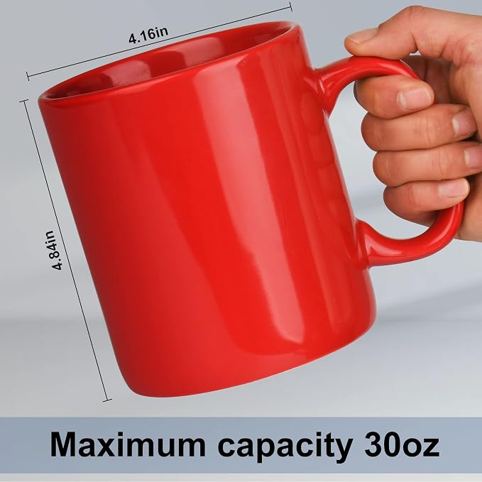 BYCNZB 30oz Super Large Ceramic Coffee Mugs Large Handles Set of 2 (Red) - Image 2