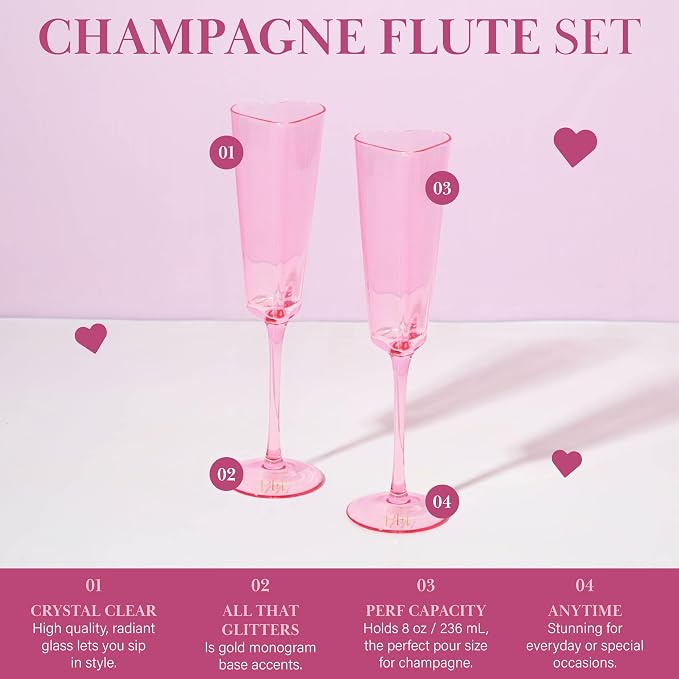 Paris Hilton Heart Shaped Champagne Flute Gift Set, Elegant Handmade Glassware Set, Perfect for Celebrations, Weddings or any Special Occasion, 2-Piece Set, 5.5-Ounce, Pink - Image 3