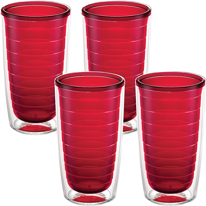 Tervis Clear & Colorful Tabletop Made in USA Double Walled Insulated Tumbler Travel Cup Keeps Drinks Cold & Hot, 16oz - 4pk, Red by TervisTumblerCompany