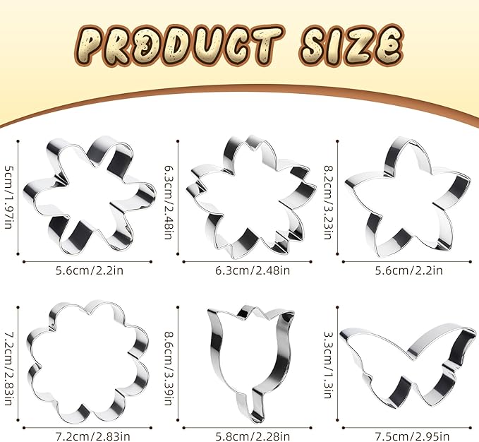 6 PCS Flower Cookie Cutters Set, Stainless Steel Flowers Cookie Cutters, Butterfly Cherry Blossom Tulip Daisy Shaped Baking Tools for Home Baking, Party Favors (Flower & Butterfly)
