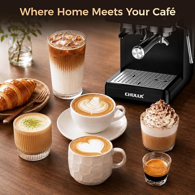 CHULUX Nero 20Bar Espresso Machine with Conical Burr Grinder for Cappuccino | Hot and Iced Espresso, 4-in-1 Brewing Function, Real-Time Pressure and Temp, Steam Wand for Microfoam, Home Barista Brewing - Image 2