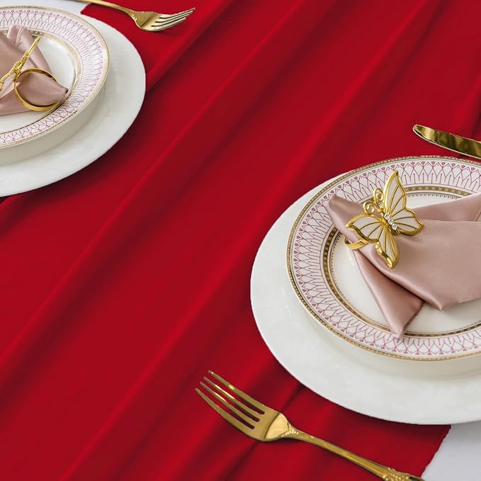 MDS Pack of 12 | Red | 14ft Chiffon Table Runner 29x170 Inches Long Romantic Rustic Sheer Gauze Runner for Wedding Bridal Shower Birthday Banquets Engagement Spring Easter Boho Decorations - Image 4