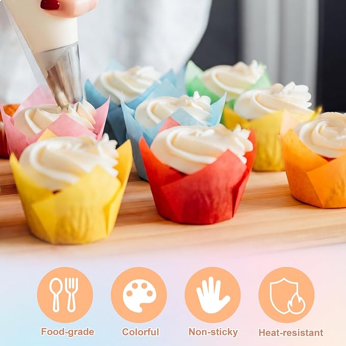 150 Pcs Mini Cupcake Liners Muffin Liners Baking Cups | Tulip Cupcake Liner for Baking Wedding, Birthday, Baby Shower Parties, 6 Colors - Image 3