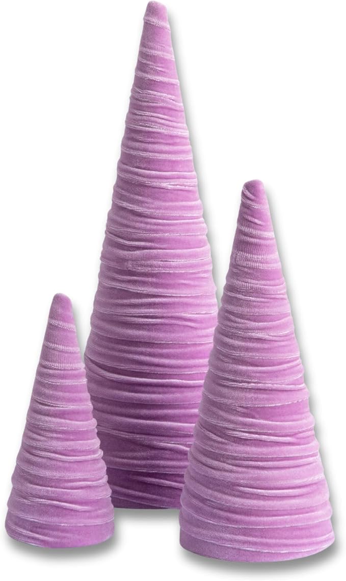 Your Heart's Content Set of 3 Velvet Trees, Lavender Valentine Tree Tabletop, Winter Bookshelf, Pastel Mantel Accent, Holiday Coquette Home Décor, Teen Girl (Lavender) by YourHeartsContent