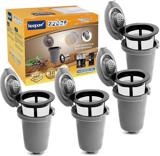 KEEPOW 4PCS Reusable Filter Cup for Cuisinart Coffee Maker Filter Replacement Parts, Reusable Coffee Filters for Cuisinart Single Serve Coffee Maker for HomeBarista Reusable Filter Cup, Gray