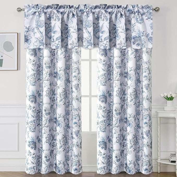 H.VERSAILTEX Blackout Curtain Valances for Kitchen Window/Living Room/Bathroom Privacy Added Rod Pocket Home Decoration Winow Valance, 52" W x 18" L, Floral in Storm Blue - Image 7