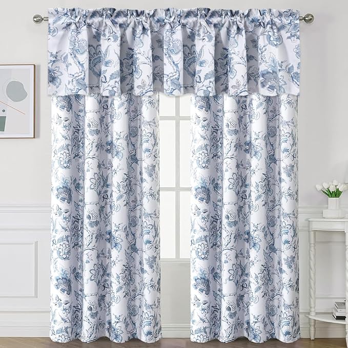 H.VERSAILTEX Blackout Curtain Valances for Kitchen Window/Living Room/Bathroom Privacy Added Rod Pocket Home Decoration Winow Valance, 52" W x 18" L, Floral in Storm Blue (Pack of 4) - Image 7