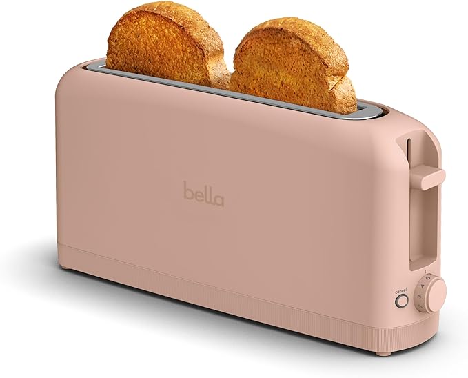 bella 2 Slice Slim Toaster, Fits-anywhere™ Kitchenware, 6 Setting Shade Control with Reheat & Cancel Buttons, Fits sourdough, 10” Long Slot, Anti Jam & Auto Shutoff, 900 Watt, Blossom by bella