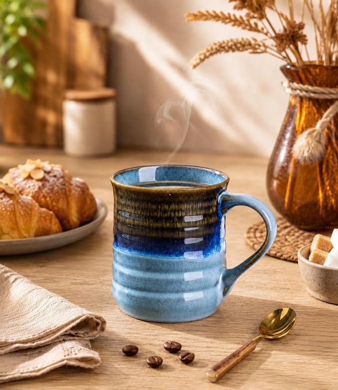 GBhome 18oz Large Coffee Mug, Handmade Ceramic Coffee Mug for Latte/Tea/Beer/Hot Cocoa, Dishwasher & Microwave Safe, Gradient blue - Image 2