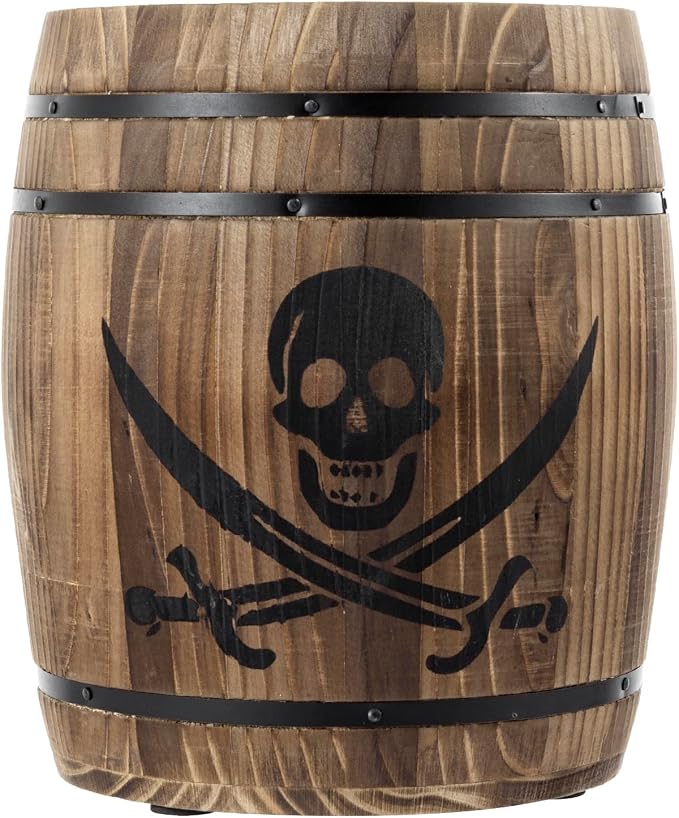 MyGift Pirate Rum Cask Utensil Crock, Rustic Burnt Wood Kitchen Holder | Bring pirate-inspired charm to the kitchen with a rustic burnt wood rum cask utensil crock featuring a skull and cutlass - Image 5