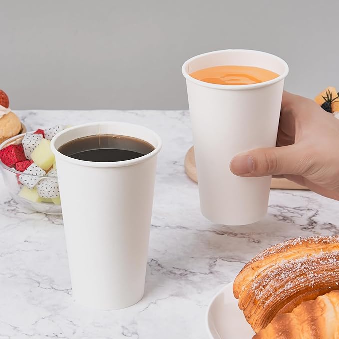 200 Pack Disposable Paper Coffee Cups 16 oz, White Paper Cups, Hot Beverage Drinking Cup for Coffee, Water, Tea, Juice, Espresso