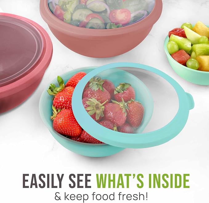 Zulay Kitchen 12 Piece Plastic Mixing Bowls with Leak-Proof Lids Set - Microwave and Freezer Safe Kitchen Mixing Bowls for Preparing, Serving and Storing - Large Nesting Bowls (Cotton Candy Ombre) - Image 5
