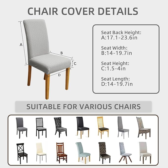 Promindfly Dining Chair Covers, 3D Jacquard Fabric Chair Covers for Dining Room, Anti-Scratch Chair Covers Set of 6, Stretch Washable Dining Chair Covers for Kitchen, Hotel - Image 5