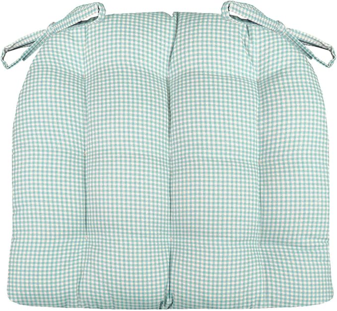 Barnett Home Decor Madrid Aqua Dining Chair Pad with Ties - Medium Size 18 Chair Cushion - Latex Foam Fill - Machine Washable, Reversible, 100% Cotton, Made in USA (Turquoise Gingham) by BarnettHomeDecor