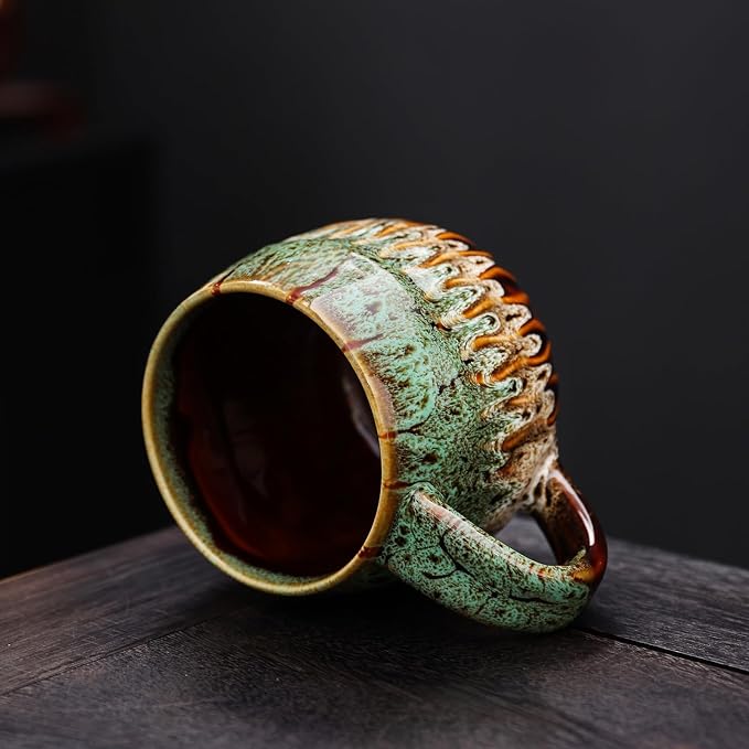 20 oz Large Ceramic Coffee Mug,Creative Handcrafted Reactive Glaze Coffee Cups Suitable for Home and Office Use,Dishwasher & Microwave Safe,Novelty Pottery Mug for Coffee Lovers Gift (green) - Image 8