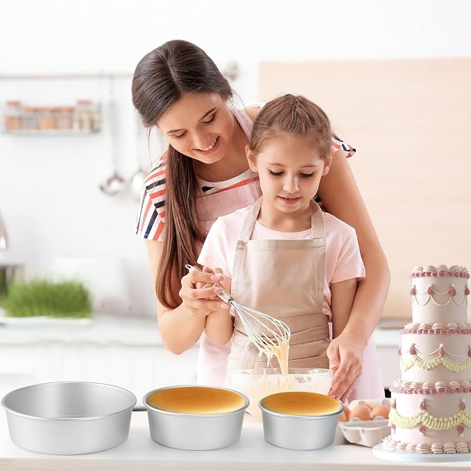 Round Cake Pan with Removable Bottom, Set of 3 (6 x 3 inch/8 x 3 inch/10 x 3 inch), Aluminum Baking Pans for Layer Cakes, Evenly Heating Tools for Home Kitchen, Tapered Side - Image 7