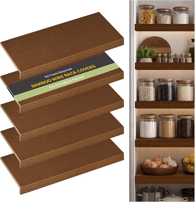 Wire Shelf Covers, Bamboo Wire Rack Covers for Pantry, Closet，Kitchen (5pcs, 36" W x 16" D, Walnut) by ClimbHope