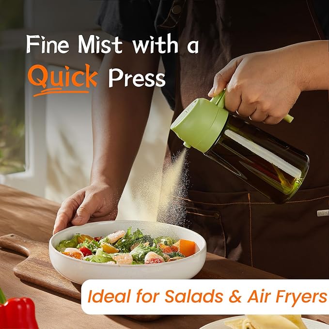 TrendPlain - Original 16oz/470ml Olive Oil Dispenser Bottle for Kitchen Gadgets and Air Fryer Accessories - Olive Oil Sprayer for Cooking w/Stickers - Green - Image 3